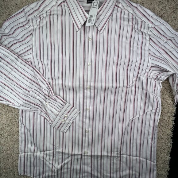 Claiborne Button Up Shirt Large Cotton Striped Pink Gray White NWT Long Sleeve - Picture 1 of 13